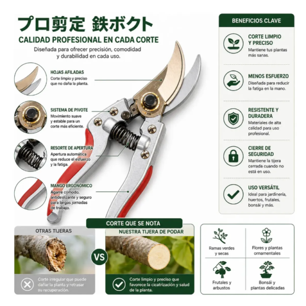 Tijera De Podar Profesional 210mm Corte Preciso Jardinería